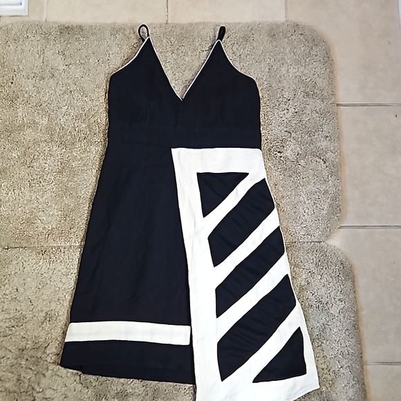 Leopards & Roses Asymmetrical Spaghetti Strap Black and Cream Dress Size  3 - Picture 7 of 10